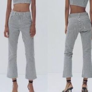 NWT WOMEN'S ZARA BLUE & WHITE PINSTRIPE JEANS PANTS SZ 4 $50